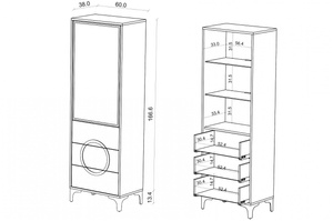 Biała nowoczesna witryna Dancan EVA ze szklanymi drzwiami połysk / szer. 60 cm