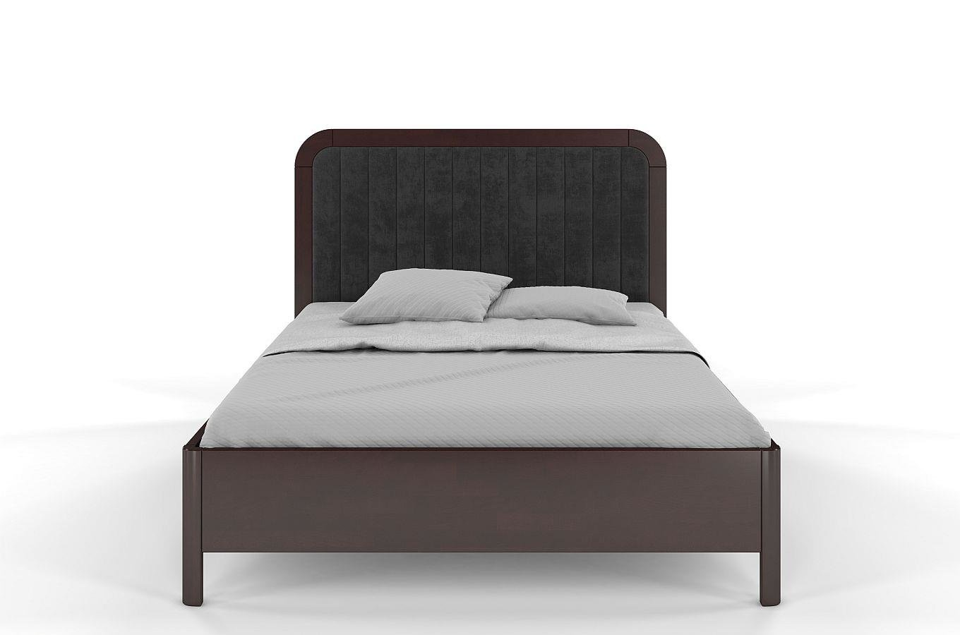 Tapicerowane łóżko drewniane bukowe Visby MODENA z wysokim zagłówkiem / 120x200 cm, kolor palisander, zagłówek Casablanca 2315