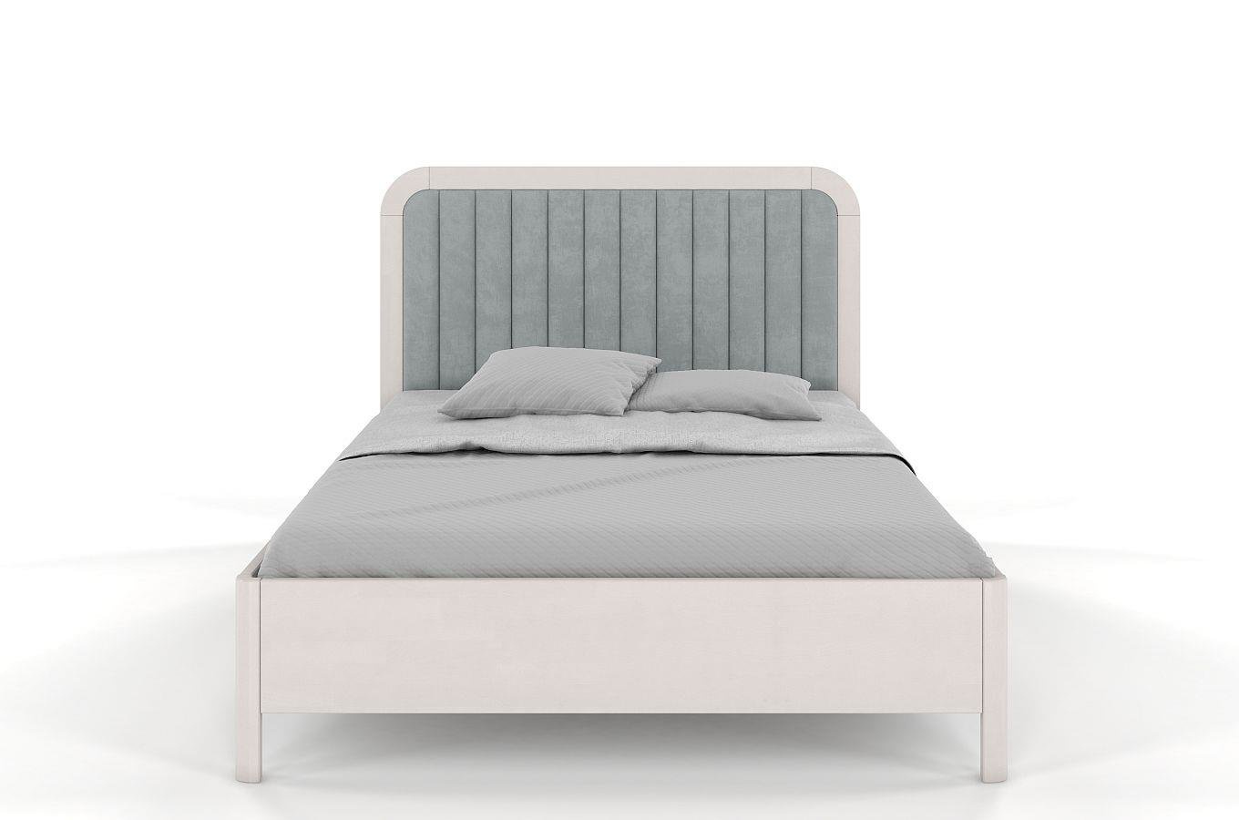 Tapicerowane łóżko drewniane bukowe Visby MODENA z wysokim zagłówkiem / 180x200 cm, kolor biały, zagłówek Casablanca 2314