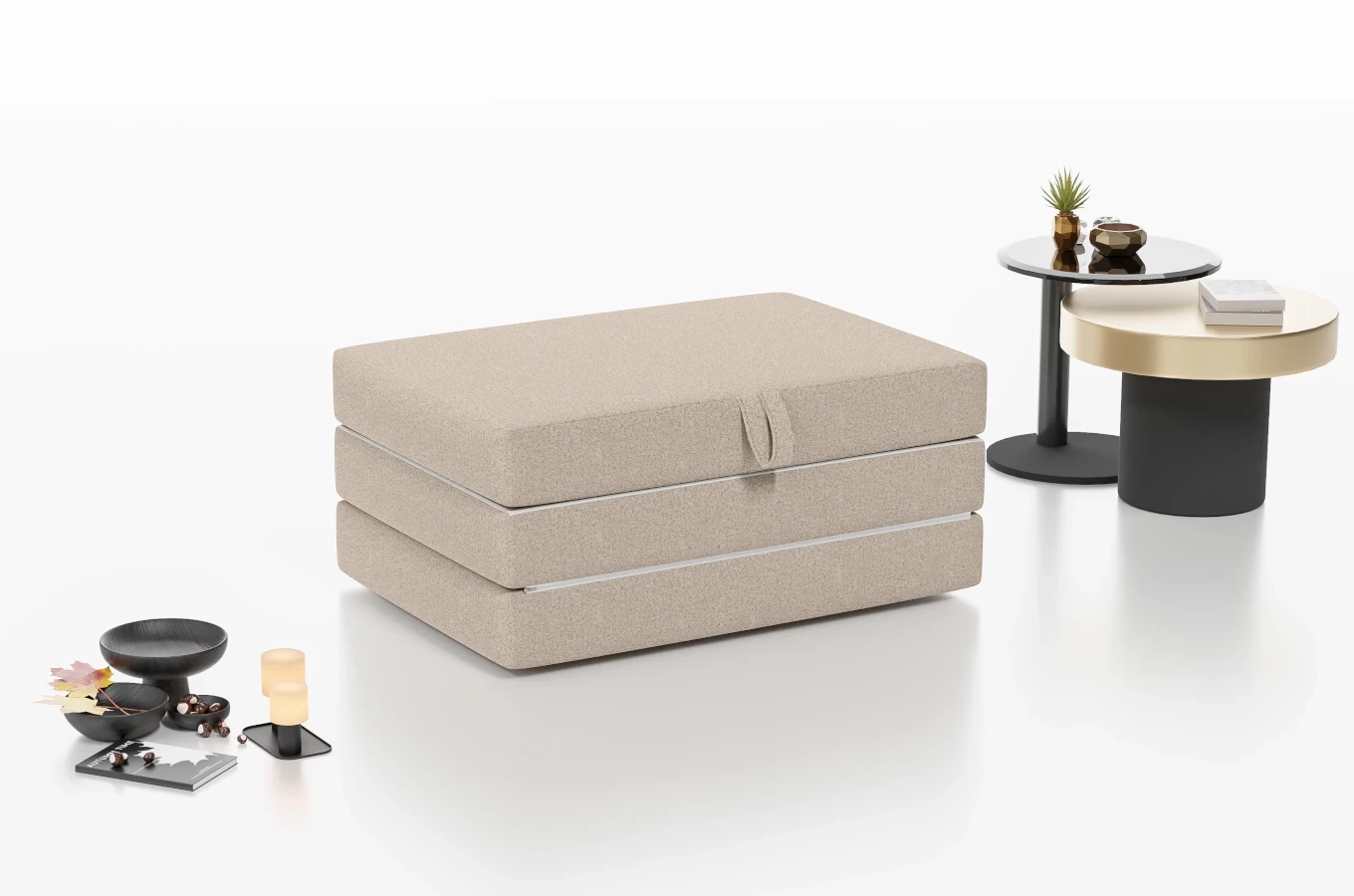 Tapicerowany puf-materac FRUGO rozkładany / szer. 92 cm