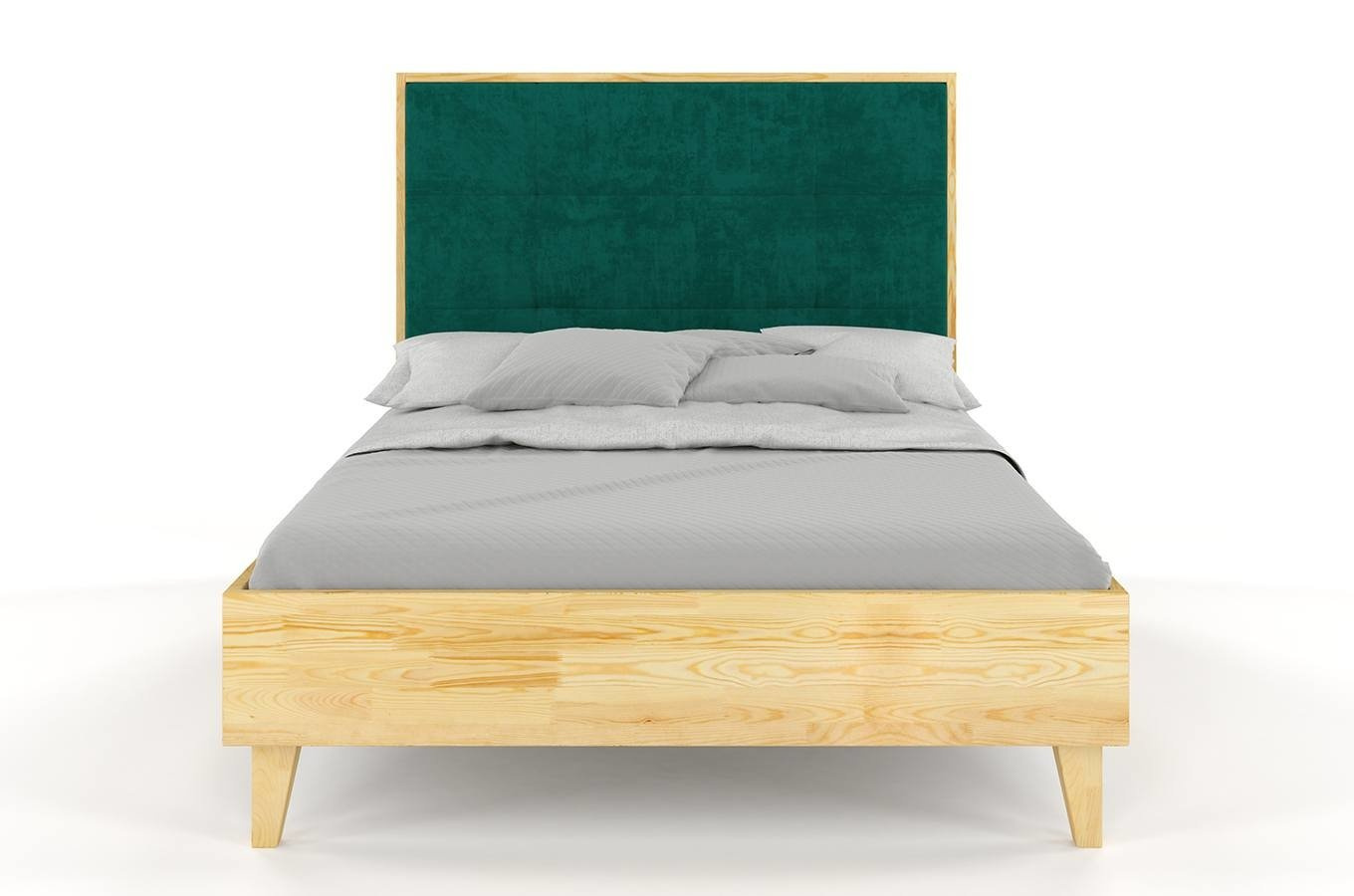Tapicerowane łóżko drewniane sosnowe Visby FRIDA z wysokim zagłówkiem