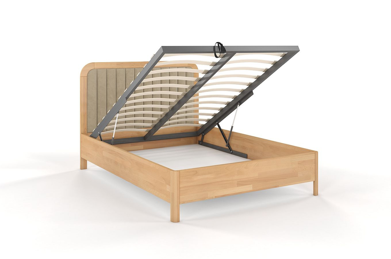 Tapicerowane łóżko drewniane bukowe Visby MODENA BC z wysokim zagłówkiem (skrzynia na pościel)