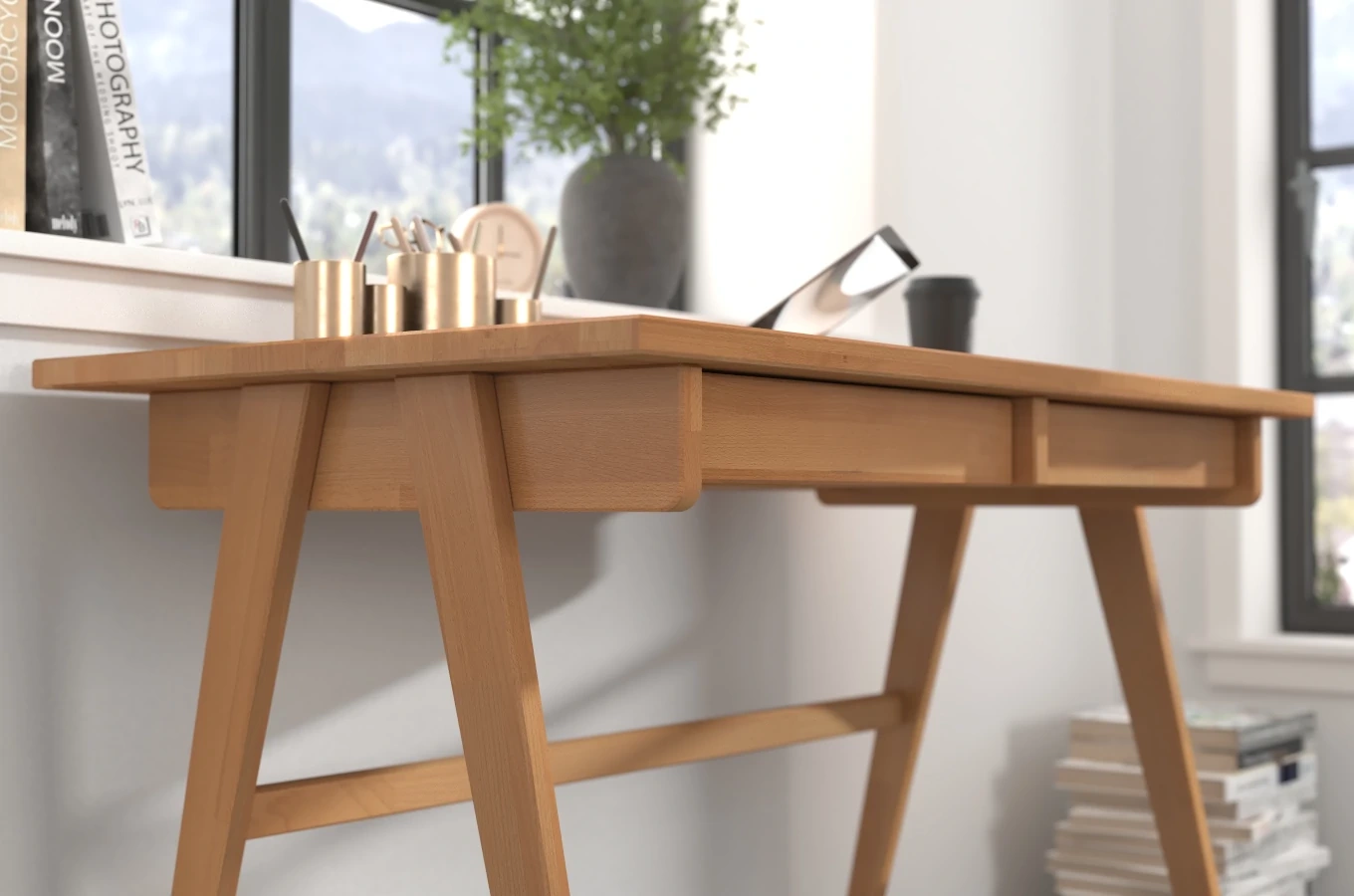 Drewniane bukowe biurko / toaletka z szufladami Visby EDDA / 120x65 cm