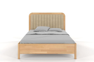 Tapicerowane łóżko drewniane bukowe Visby MODENA z wysokim zagłówkiem / 140x200 cm, kolor naturalny, zagłówek Casablanca 2302