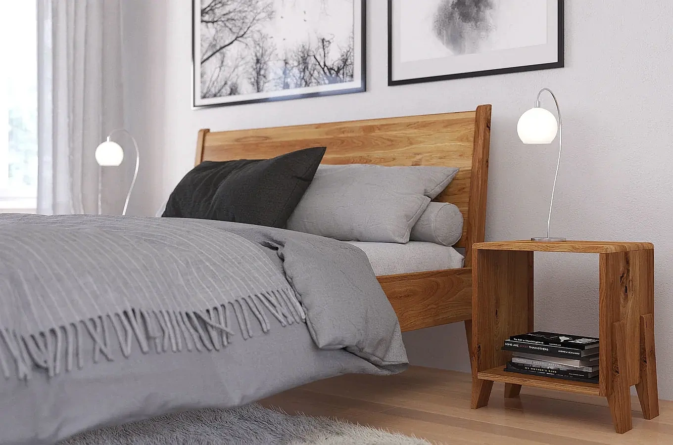 Łóżko drewniane dębowe Visby RADOM / 140x200 cm, lakier naturalny