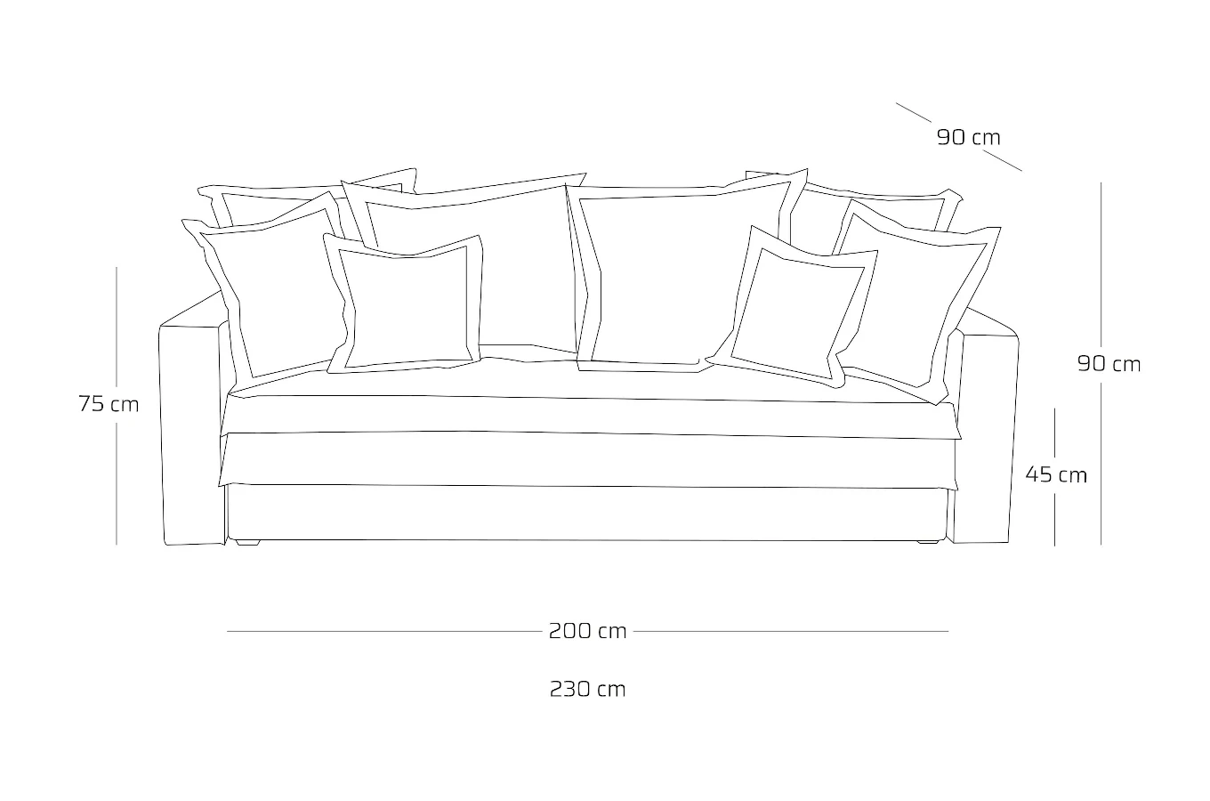 Nowoczesna sofa OCTAVIO z funkcją spania i pojemnikiem na pościel / szerokość 230 cm