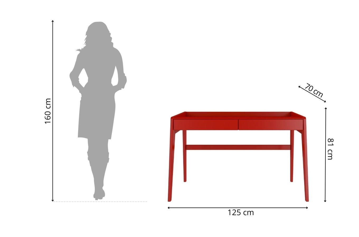Drewniane biurko / toaletka z szufladami Visby LISA / kolor bordowy / 125x70 cm