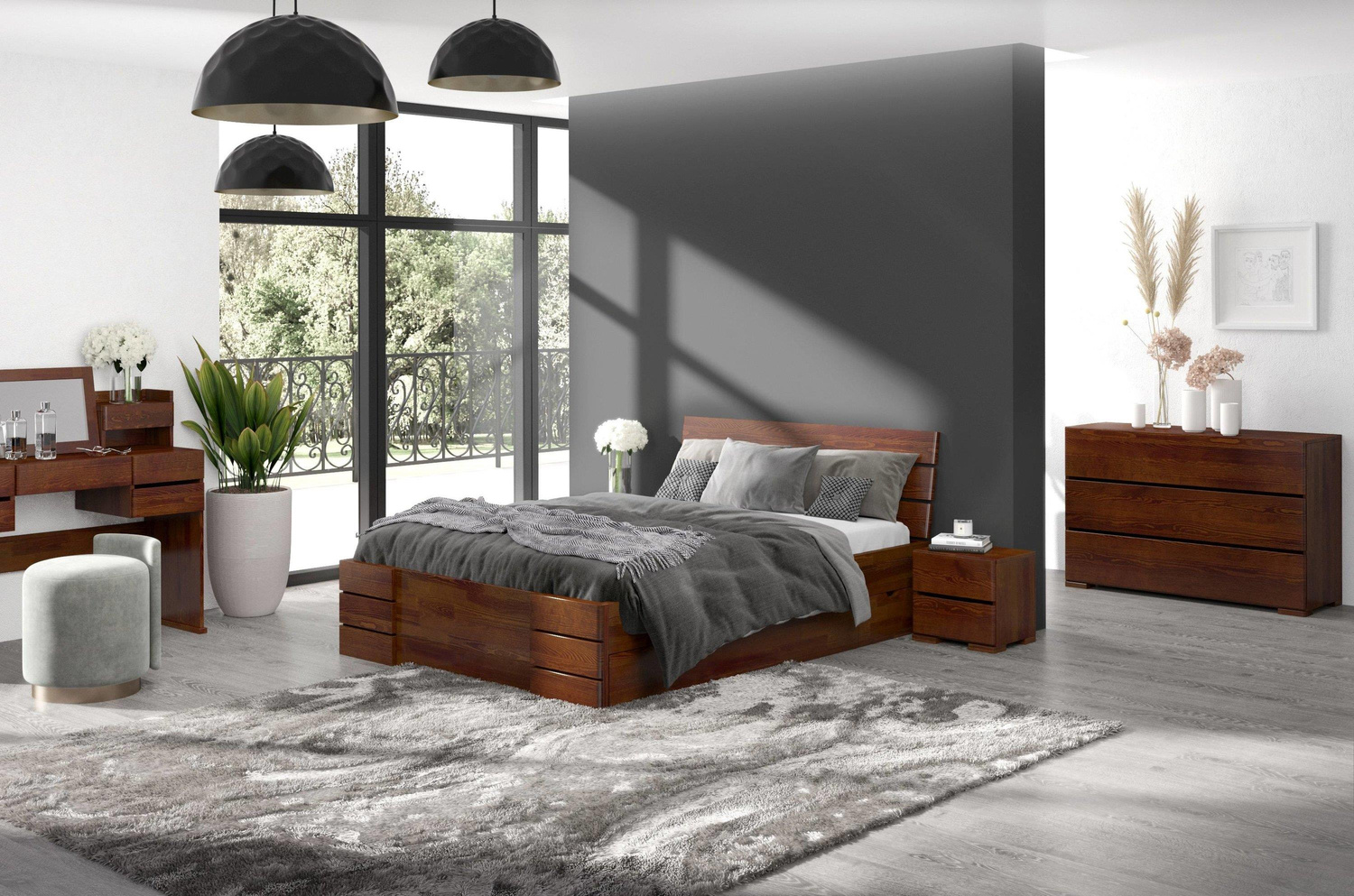 Drewniana komoda sosnowa Visby Sandemo 3S / kolor palisander