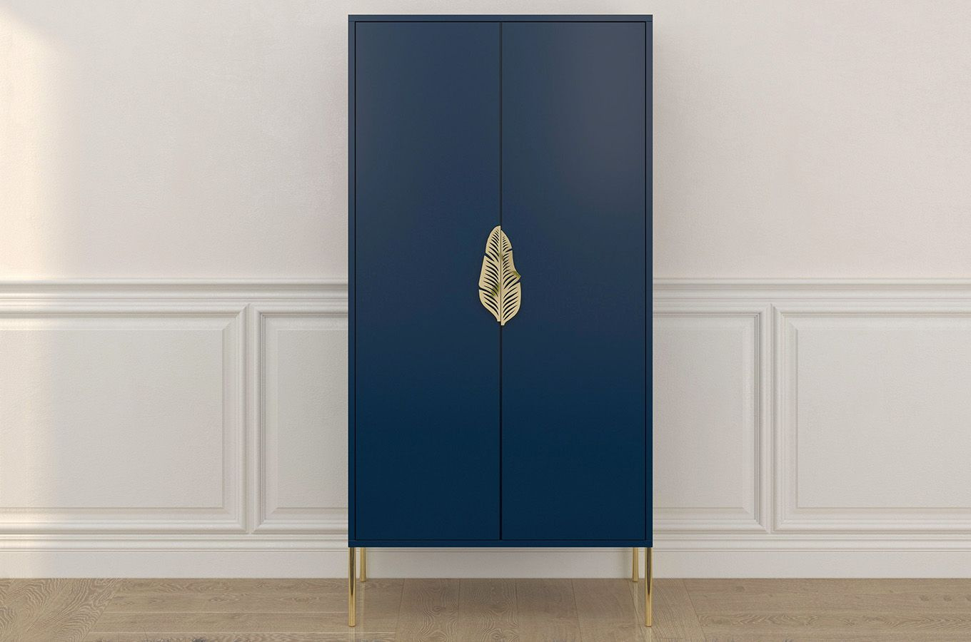 Wysoka granatowa komoda ze złotymi dodatkami Skandica MERLIN / szer. 80 cm