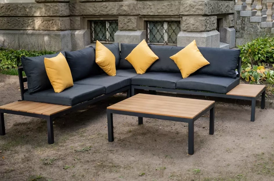 Duży zestaw ogrodowy z czarnego aluminium LAVA / Stół + narożnik