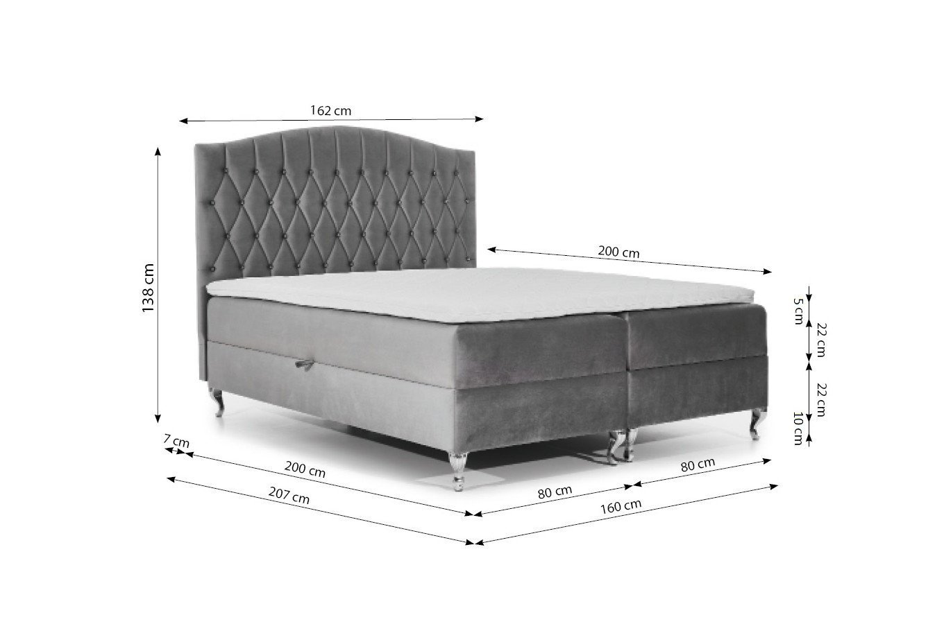 Tapicerowane łóżko kontynentalne PARLA z pikowaniem karo na zagłówku