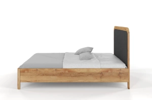 Tapicerowane łóżko drewniane dębowe Visby MODENA z wysokim zagłówkiem / 160x200 cm, olej naturalny, zagłówek Casablanca 2315