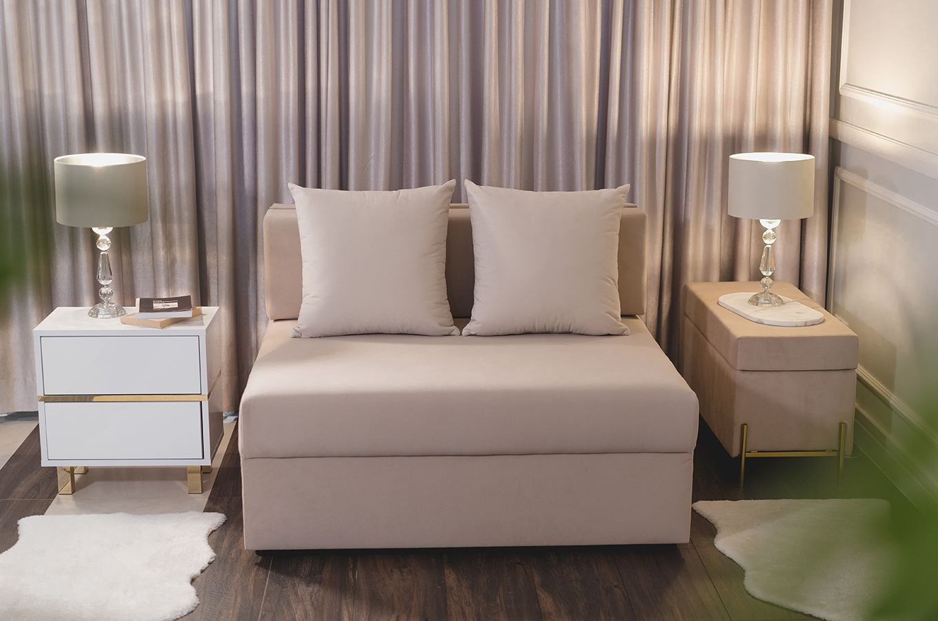 Nowoczesna rozkładana sofa Dancan OLGA z funkcją spania i pojemnikiem na pościel / 4 szerokości + 5 kolorów do wyboru!