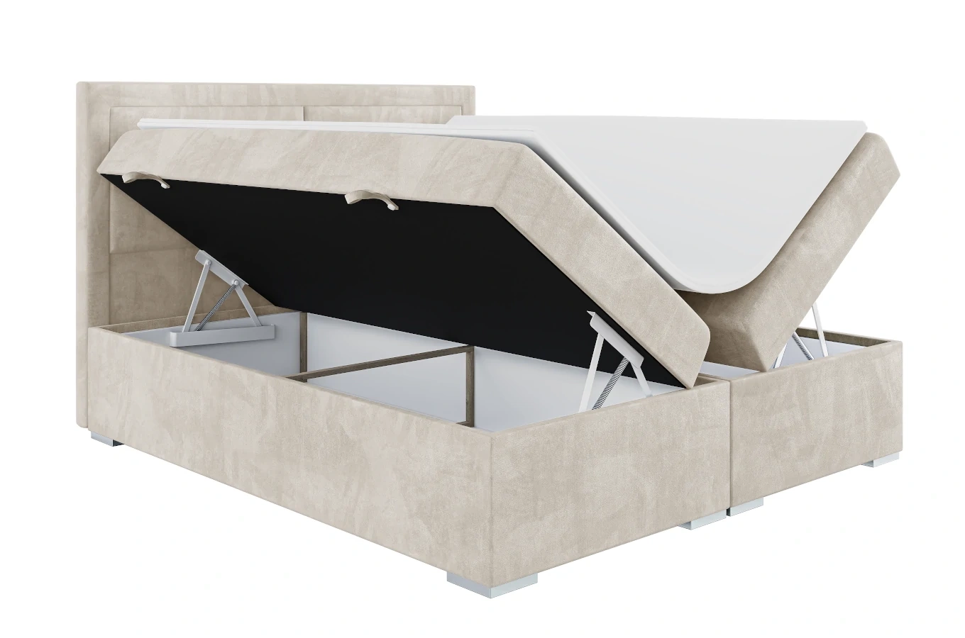 Eleganckie tapicerowane łóżko kontynentalne do sypialni OLIVIER z pojemnikiem na pościel