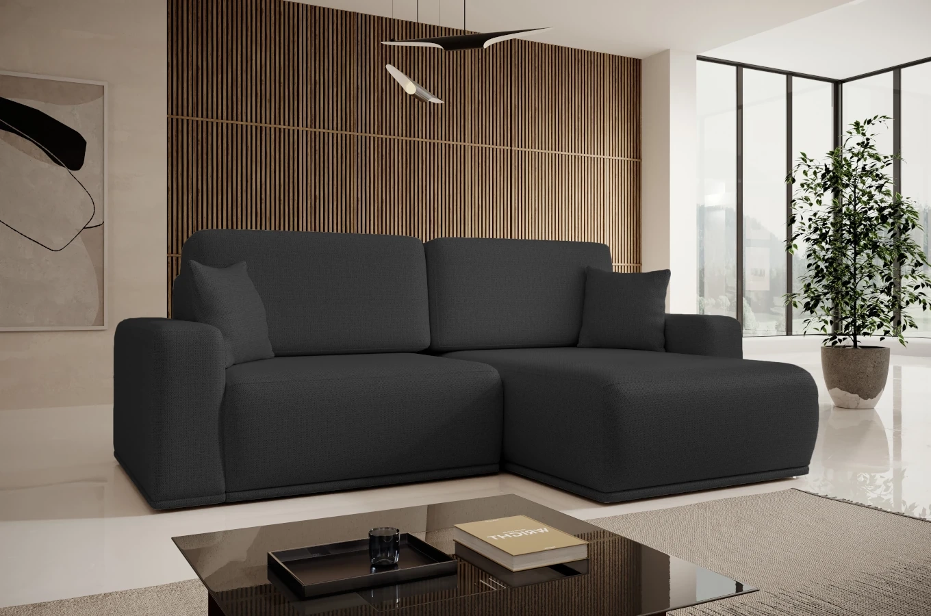 Nowoczesny narożnik LAPIS z funkcją spania i pojemnikiem na pościel