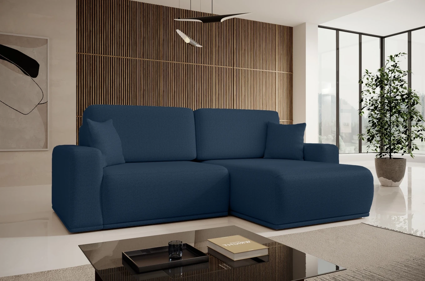 Nowoczesny narożnik LAPIS z funkcją spania i pojemnikiem na pościel