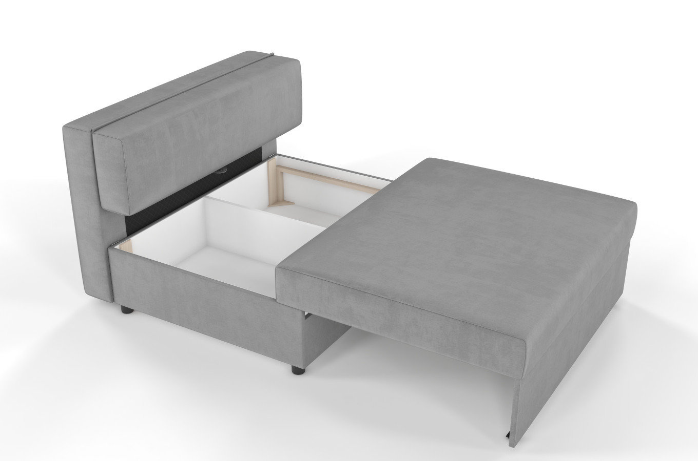 Jasno-szara rozkładana sofa Dancan OLGA z funkcją spania i pojemnikiem na pościel / szerokość 116 cm