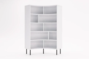 Nowoczesny narożny regał na książki Skandica HORN z czarnymi nogami / biały / szer. 100 cm