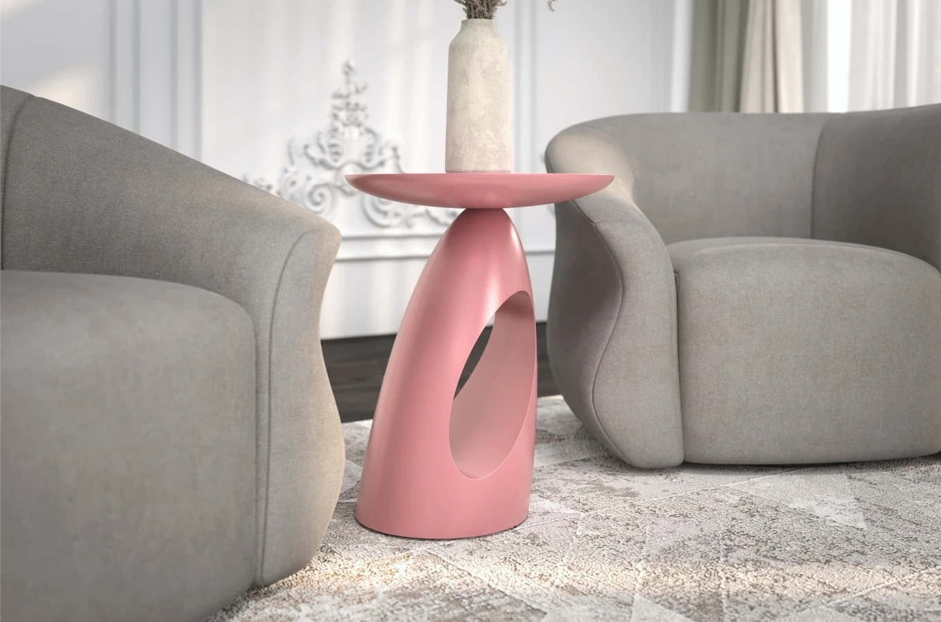 Stolik drewniany Kayani ISLAND różne kolory, wys. 40 cm / kolor pudrowy róż