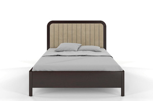 Tapicerowane łóżko drewniane sosnowe Visby MODENA z wysokim zagłówkiem / 120x200 cm, kolor palisander, zagłówek Casablanca 2303