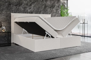 Eleganckie tapicerowane łóżko kontynentalne do sypialni CAMEL z pojemnikiem na pościel