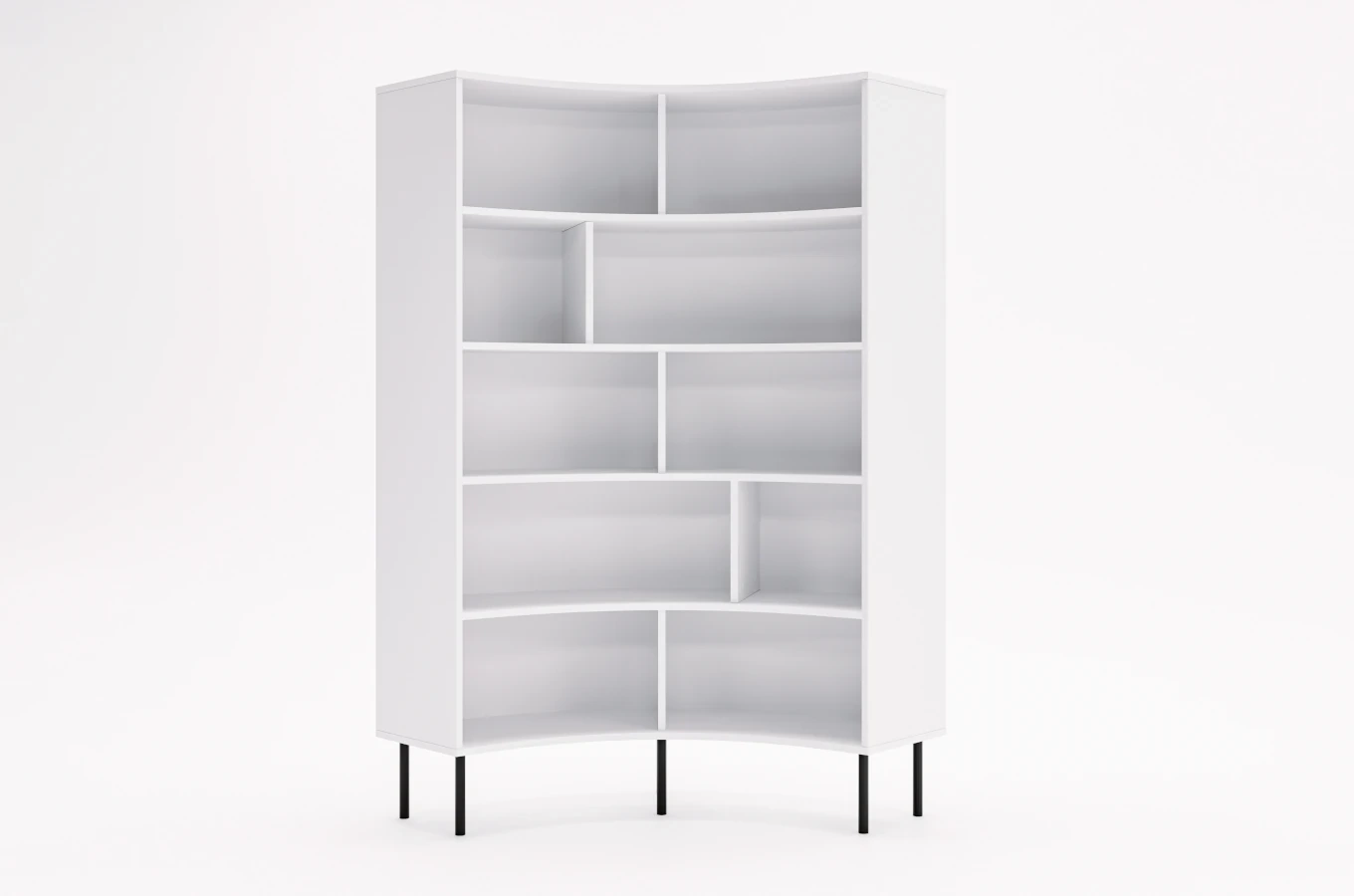 Nowoczesny narożny regał na książki Skandica HORN z czarnymi nogami / biały / szer. 100 cm
