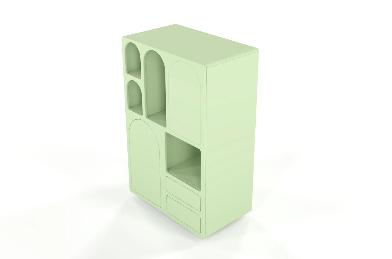 Drewniana komoda z łukami Visby OLIMPIA HIGH / kolor pudrowa zieleń / szer. 80 cm