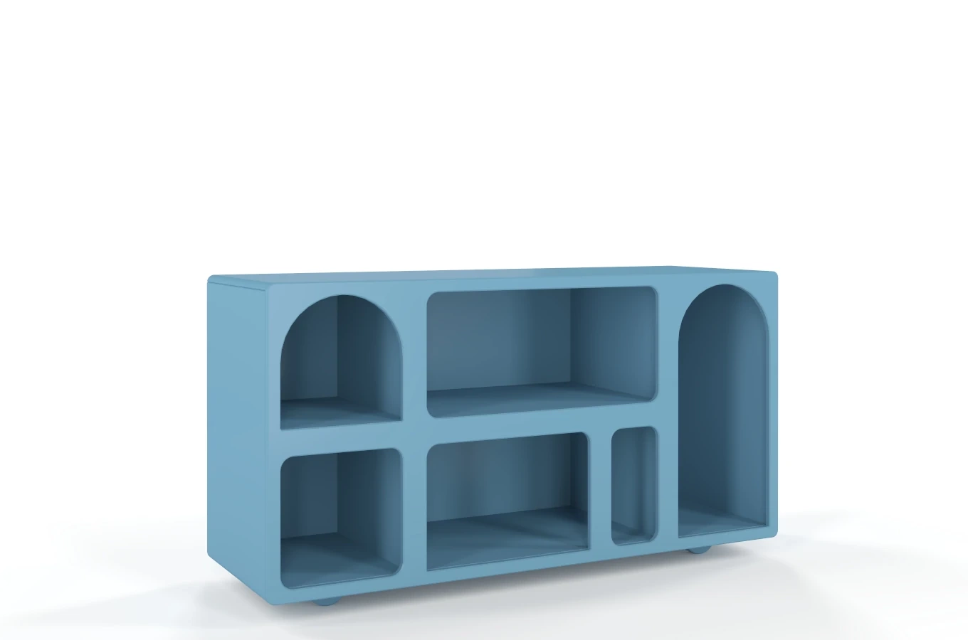 Drewniana komoda - regał - szafka RTV z łukami Visby OLIMPIA LONG / kolor pastelowy niebieski / szer. 140 cm