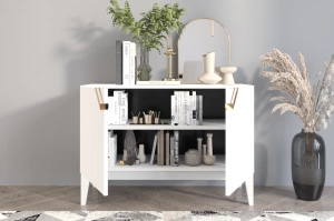 Drewniana komoda Visby DEMI LONG 2D / kolor biały + białe nogi / szer. 100,5 cm