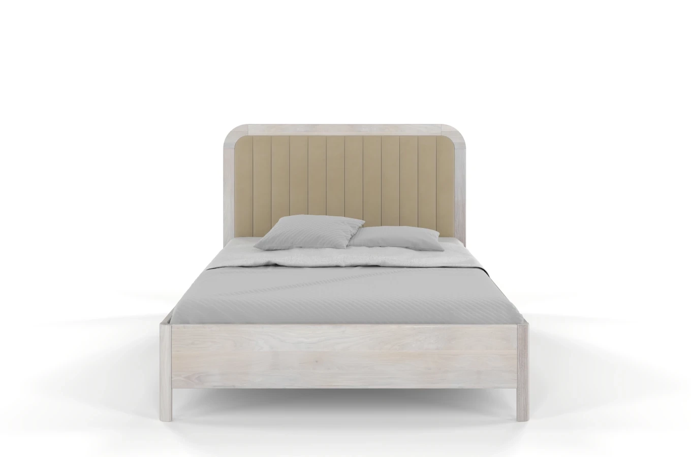 Tapicerowane łóżko drewniane dębowe Visby MODENA z wysokim zagłówkiem / 200x200 cm, olej bielony, zagłówek Casablanca 2303