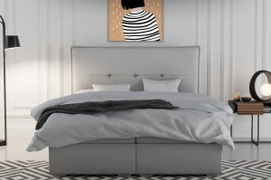 Eleganckie tapicerowane łóżko kontynentalne do sypialni EDWARD z pojemnikiem na pościel