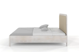 Tapicerowane łóżko drewniane dębowe Visby MODENA z wysokim zagłówkiem / 180x200 cm, olej bielony, zagłówek Casablanca 2303