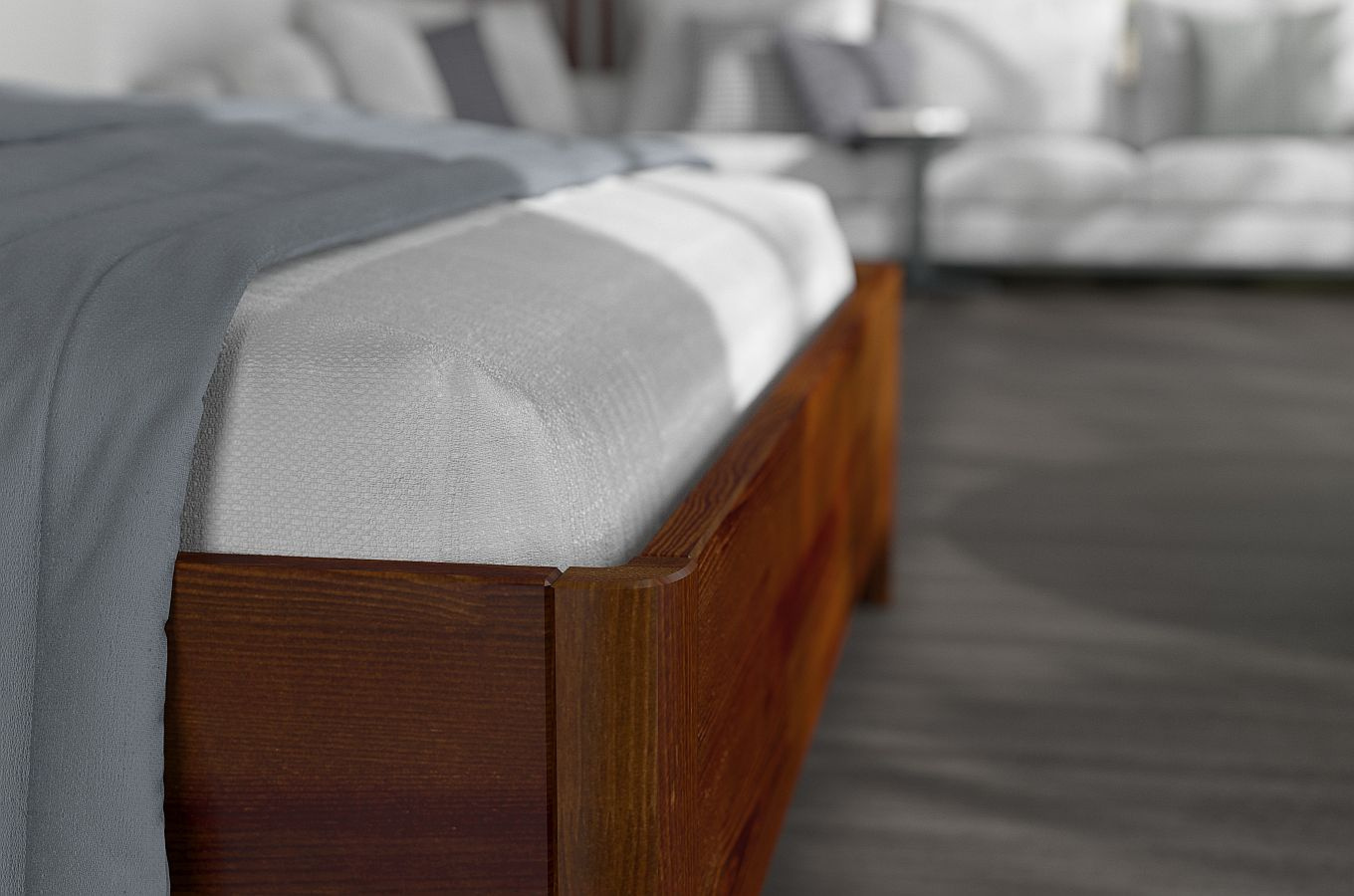 Tapicerowane łóżko drewniane sosnowe Visby MODENA z wysokim zagłówkiem / 120x200 cm, kolor orzech, zagłówek Casablanca 2316