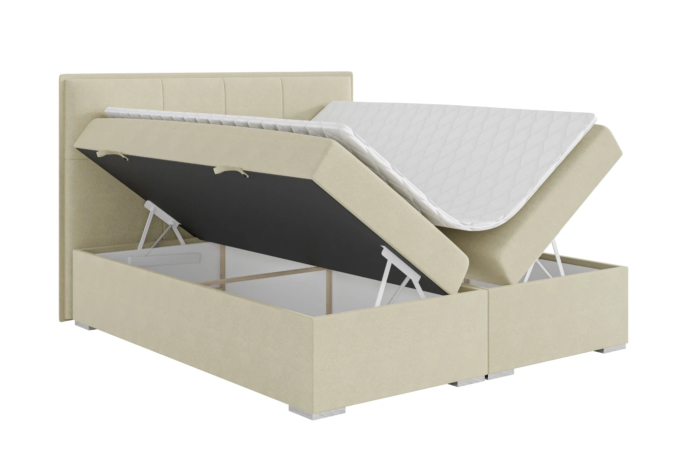 Eleganckie tapicerowane łóżko kontynentalne do sypialni EDWARD z pojemnikiem na pościel