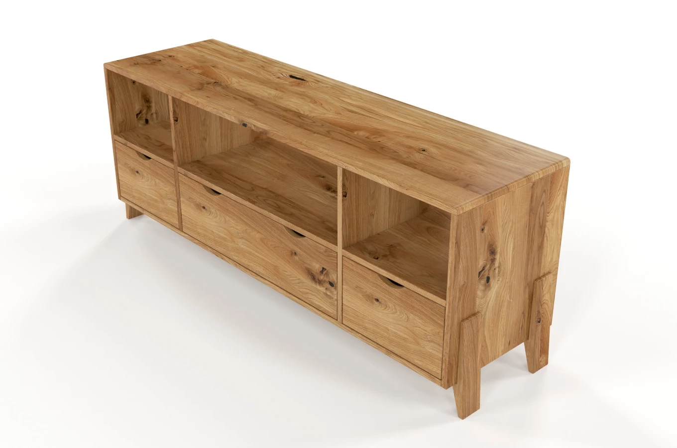 Drewniana szafka RTV dębowa Visby GDYNIA na nóżkach / lakier naturalny