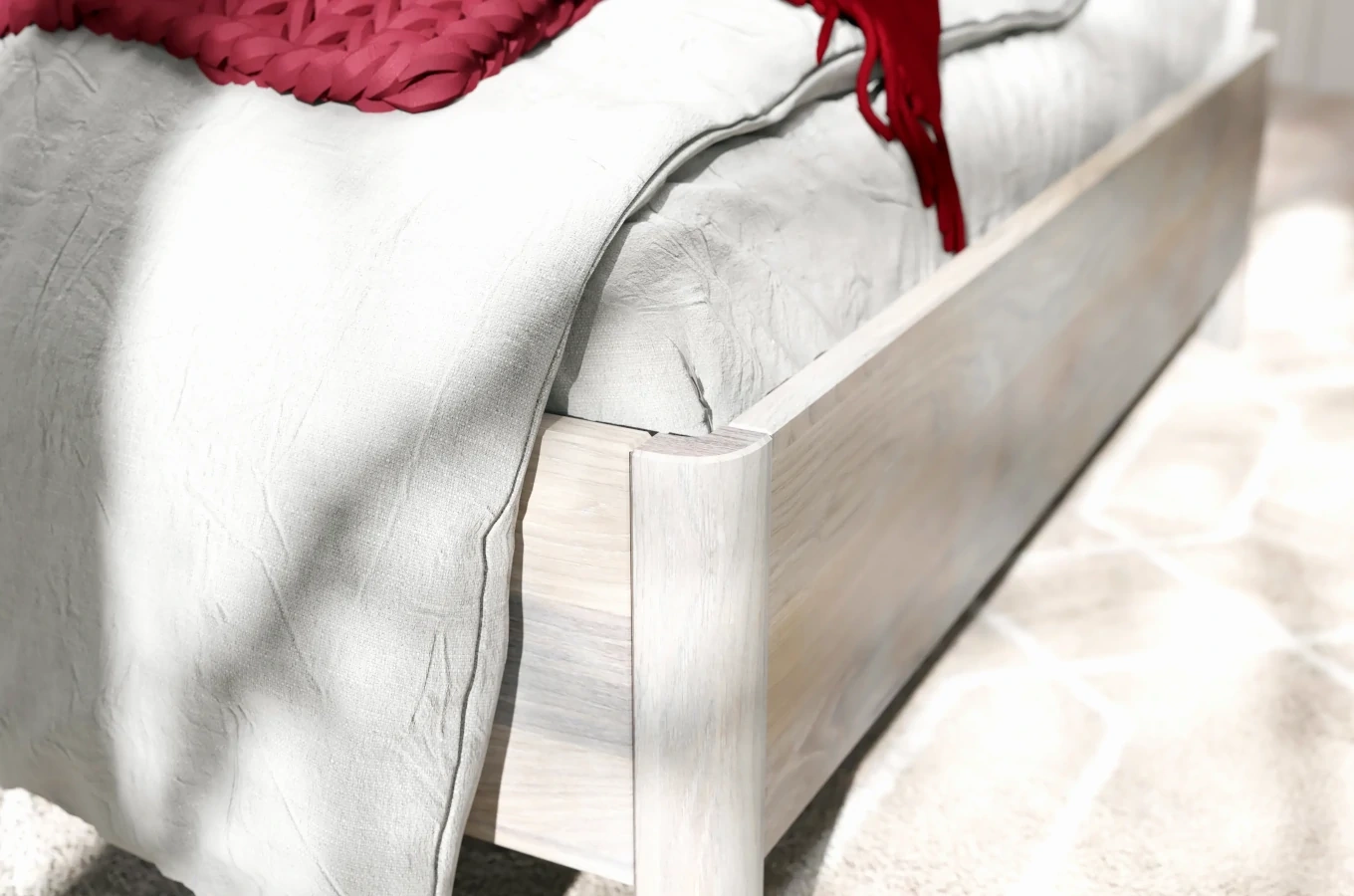 Tapicerowane łóżko drewniane dębowe Visby MODENA z wysokim zagłówkiem / 120x200 cm, olej bielony, zagłówek Casablanca 2316