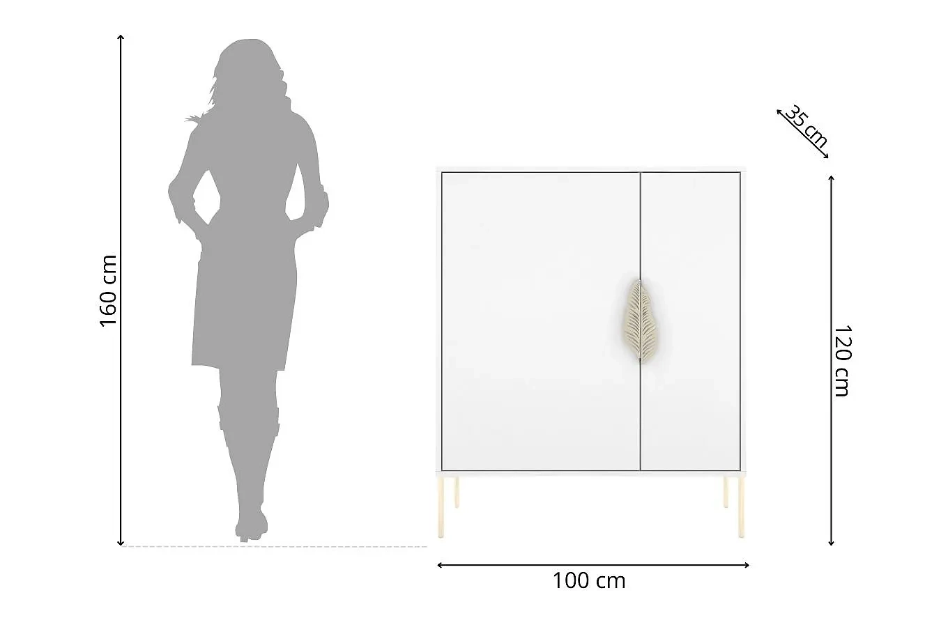 Biała komoda / szafka na buty Skandica MERLIN ze złotymi dodatkami / szer. 100 cm