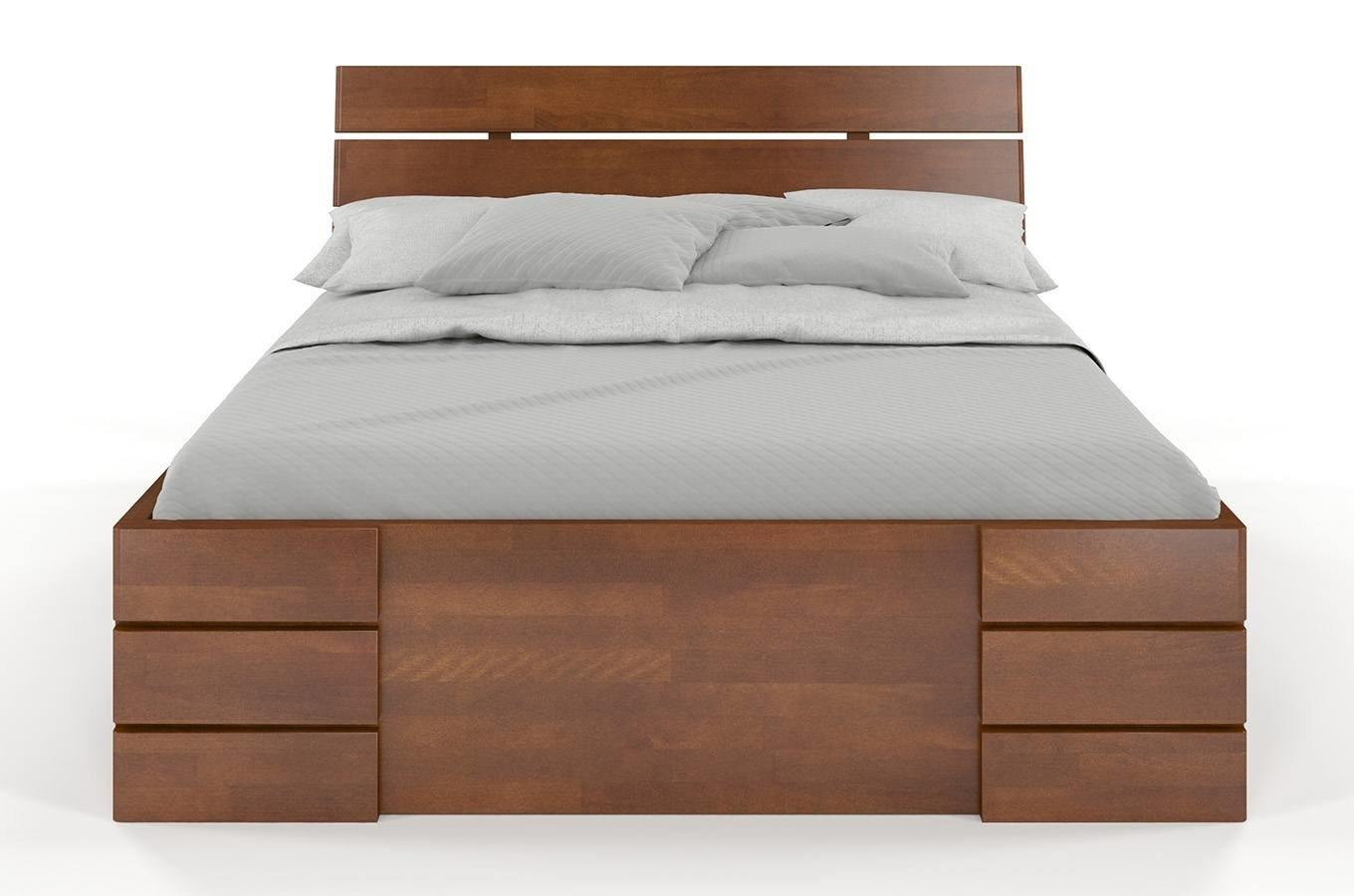 Łóżko drewniane bukowe Visby Sandemo High Drawers (z szufladami) / 90x200 cm, kolor palisander