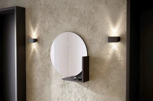 Okrągłe czarne lustro z półką Skandica LUCIJA / średnica 60 cm