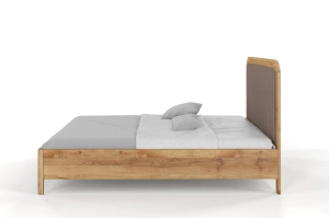 Tapicerowane łóżko drewniane dębowe Visby MODENA z wysokim zagłówkiem / 140x200 cm, olej naturalny, zagłówek Casablanca 2306