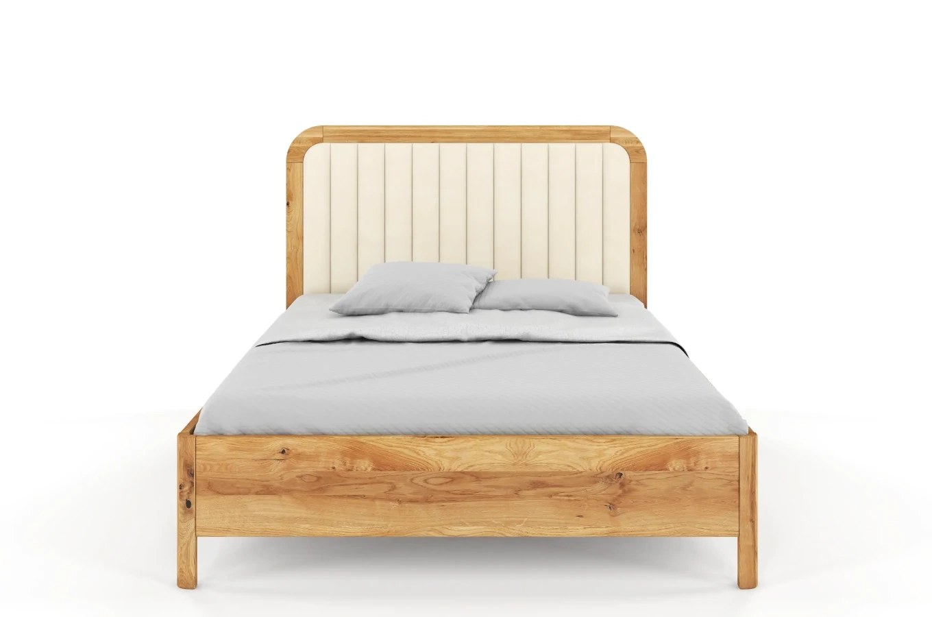 Tapicerowane łóżko drewniane dębowe Visby MODENA z wysokim zagłówkiem / 140x200 cm, olej naturalny, zagłówek Casablanca 2301