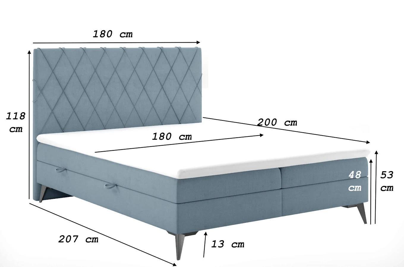 Eleganckie tapicerowane łóżko kontynentalne GEORGE z pojemnikiem na pościel