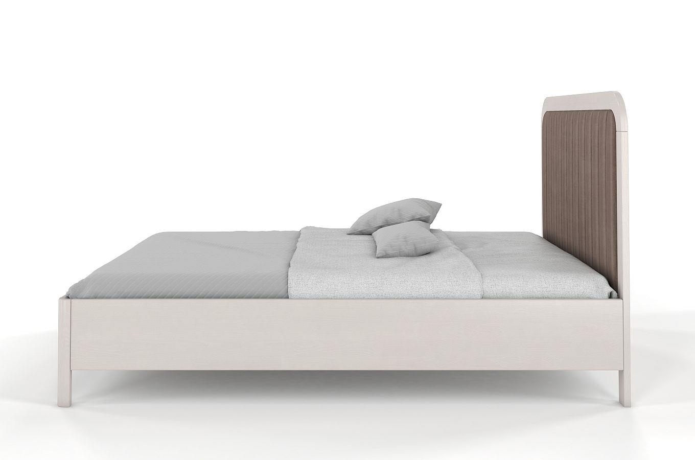 Tapicerowane łóżko drewniane sosnowe Visby MODENA BC z wysokim zagłówkiem / 200x200 cm, kolor biały, zagłówek Casablanca 2306 (skrzynia na pościel)