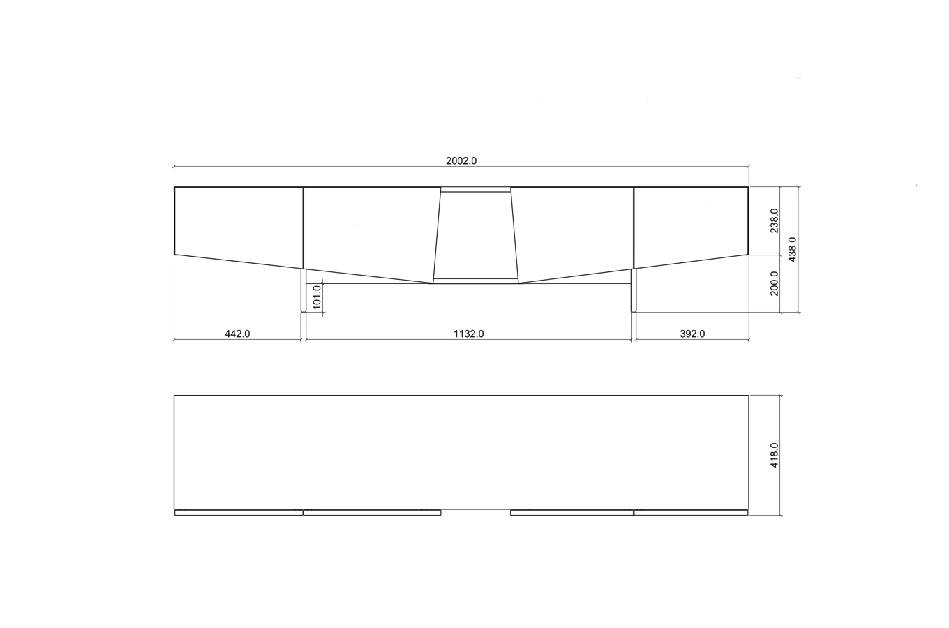 Nowoczesna szara szafka RTV z szufladami Skandica WING / szer. 200 cm