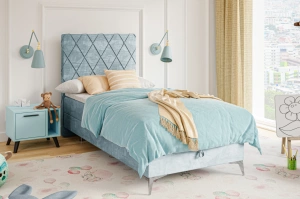 Eleganckie tapicerowane łóżko kontynentalne GEORGE z pojemnikiem na pościel