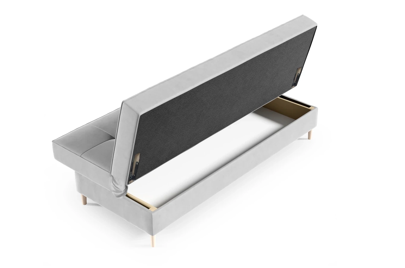 Nowoczesna sofa IRINA w skandynawskim stylu z funkcją spania i pojemnikiem na pościel