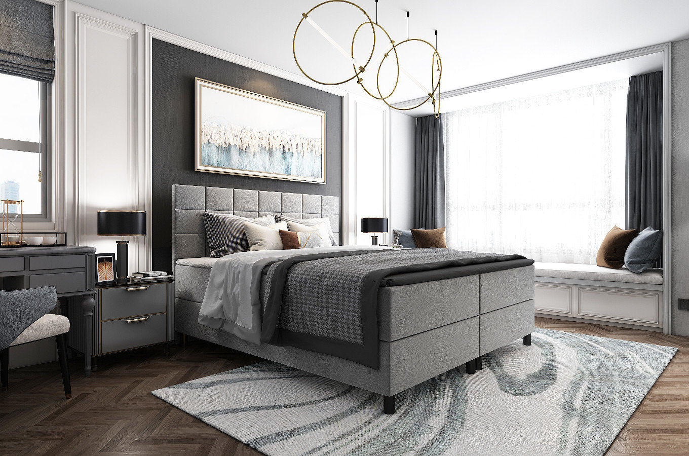 Tapicerowane łóżko kontynentalne TOKIO z zagłówkiem