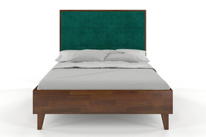 Łóżko drewniane sosnowe Visby FRIDA z wysokim zagłówkiem / 140x200 cm, kolor biały, zagłówek French Velvet 675