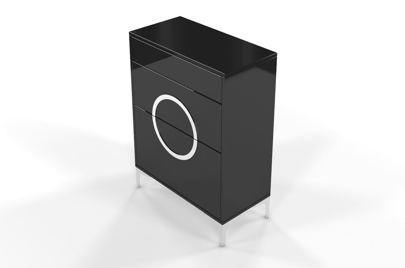 Czarno-srebrna komoda Dancan EVELINE wysoki połysk / szer. 70 cm