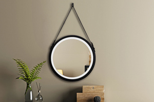 Okrągłe lustro na pasku BELT z oświetleniem LED / rama dostępna w 5 kolorach